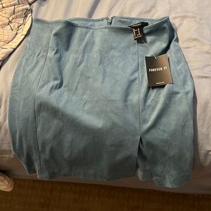 Soft light blue suede mini skirt